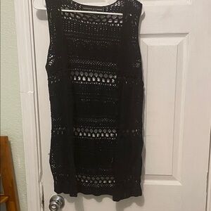 Adrienne Vittadini Black Open-Knit Sleeveless Shift Dress